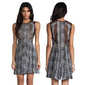 Diane Von Furstenberg Ida Textured Stripe Silk Mini Dress Black Grey Size 6